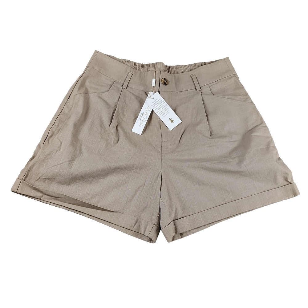 Belle Poque Beige XL Shorts Cotton Stretch Women's Retro Beach Cuffed NEW